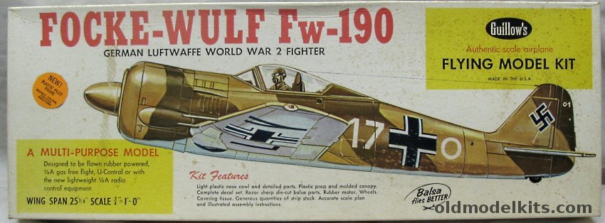 Guillows 1/16 Focke-Wulf Fw-190 - 25 inch Wingspan RC / Control Line / Free Flight Flying Model, 406-700 plastic model kit